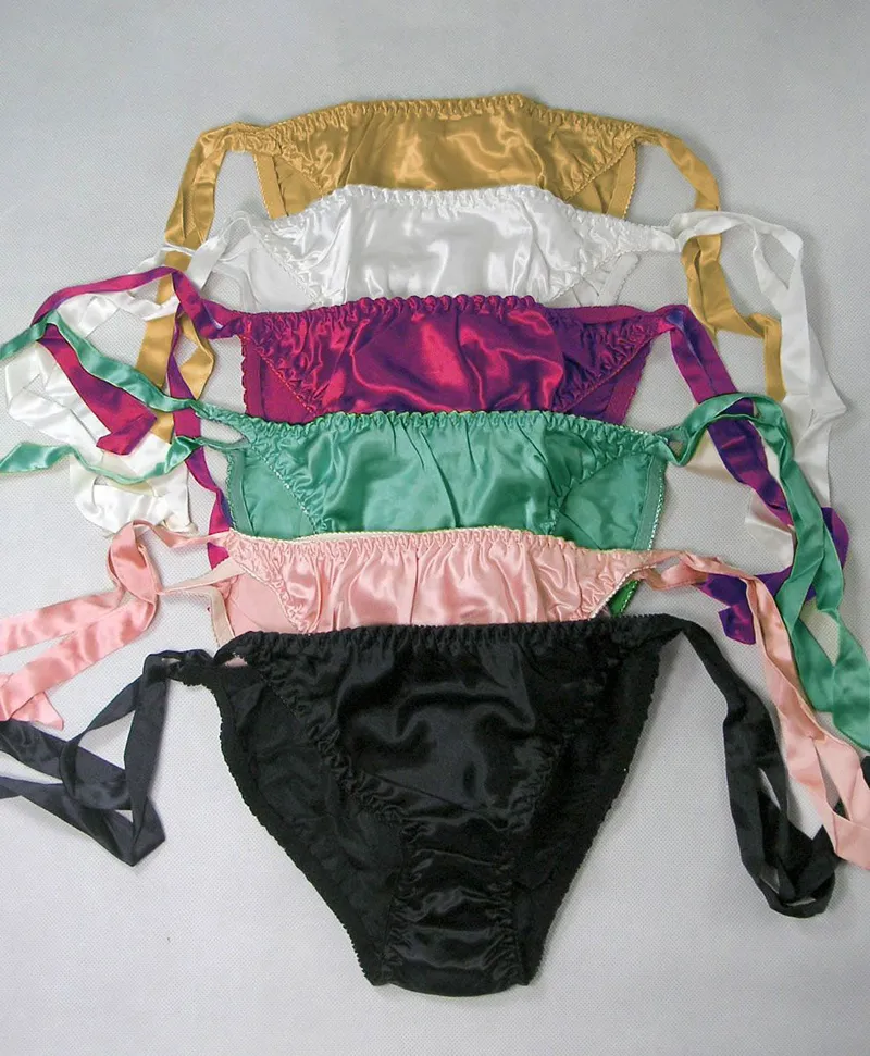 Women Satin Silk Panties Girls Sweet Side Tie Bikini Briefs Knickers  Underwear Fashion