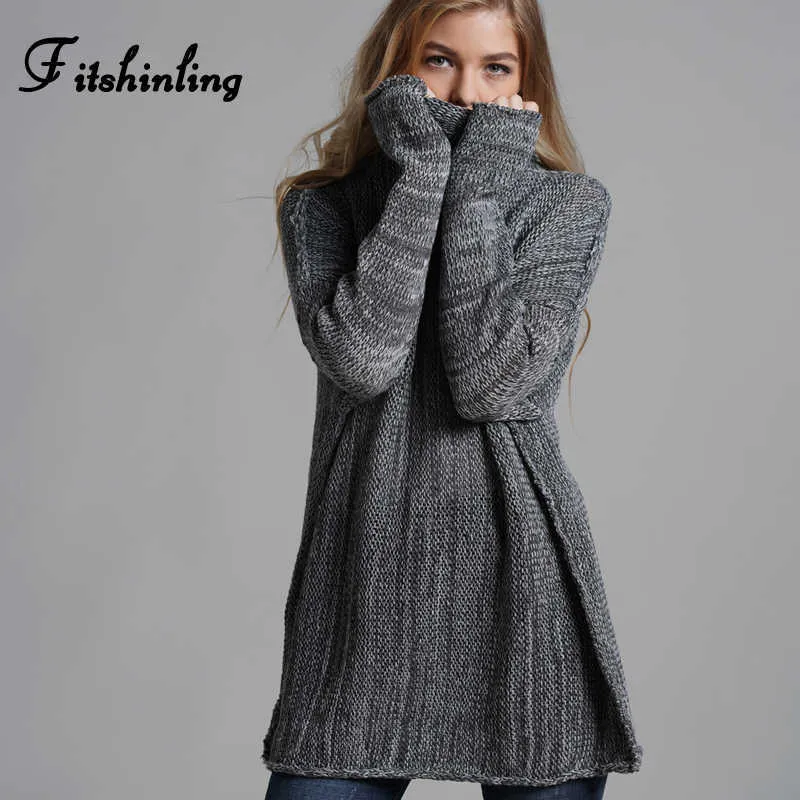 FITSHINLING Vintage TurtLeneck Pull Femmes Vêtements Tricoterie Fashion Loose Femme Pulls Hiver Pulls Solides Soldes Sale x0721