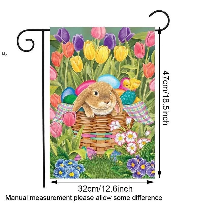 DHL 47 * 32 cm / 19 * 13 pollici Lino Double Sided Pasqua Giardino Bandiera Coniglio Stampato Banner Buona Pasqua Uova Coniglietto Casa Fuori Cortile RRE12300