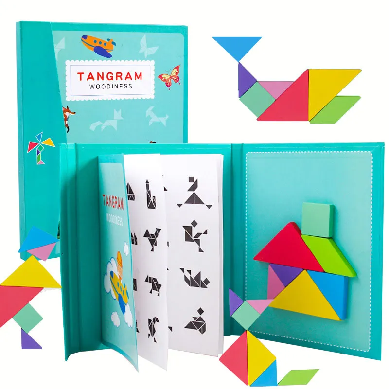 Crianças magnética 3D puzzle quebra-cabeça tangram tangram jogo de treinamento do bebê Montessori aprendendo brinquedos de madeira educacional para crianças