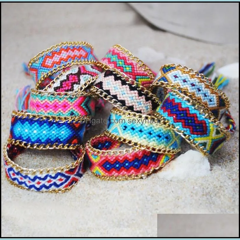 Hot unisex Nepal friendship bracelets National wind Handmade geometry chain bangle bohemian colorful cotton wristband GWE11660