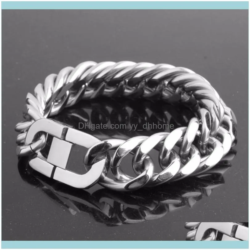Link, Chain 13/16/19/22MM Cool Strong Stainless Steel Silver Color Polished Cuban Curb Men`s Unisex`s Bracelet Bangle Design 7-11