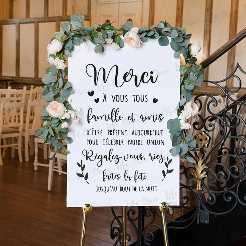 Tavola di nozze Decalcomanie in vinile Merci To Family And Friends Specchio Wall Sticker Wedding Dancing Floor Dcor Enjoy Party Sign Murals 210705