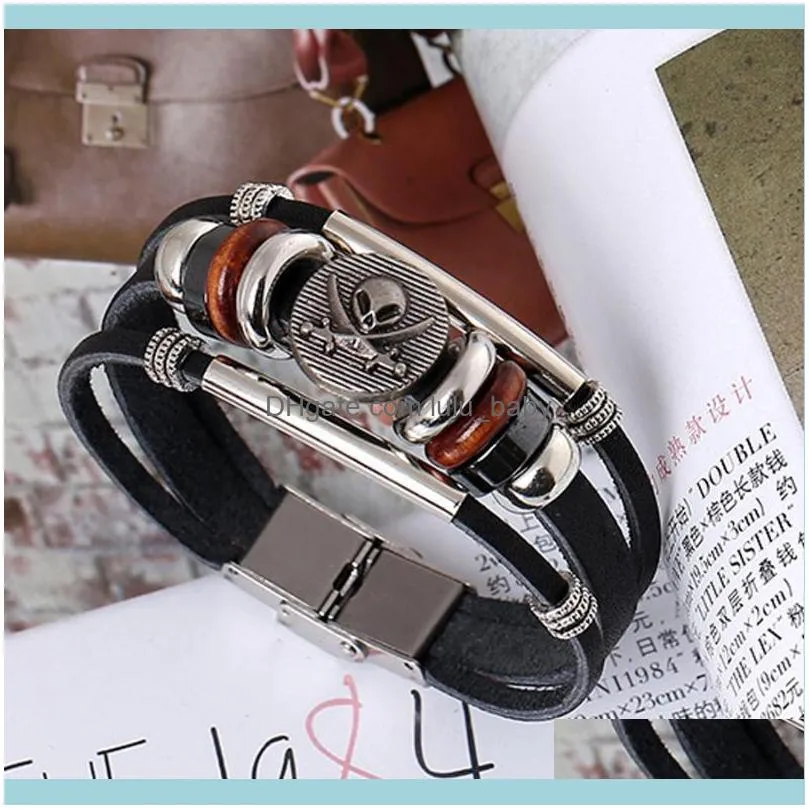 Charm Bracelets Simple Beaded Leather Bracelet Creative Trend Stainless Steel Clasp Student B353