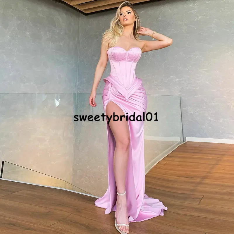 2021 Syrenka Suknia Wieczorowa Pleat Vestidos de Gala Sexy Sweetheart Nowy Brokat Prom Party Suknia Nosić