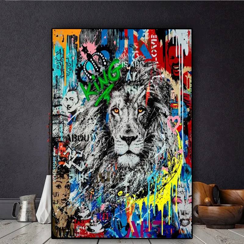 Lion Wall Art: Graffiti Lion King Canvas Print Abstract Street Art ...