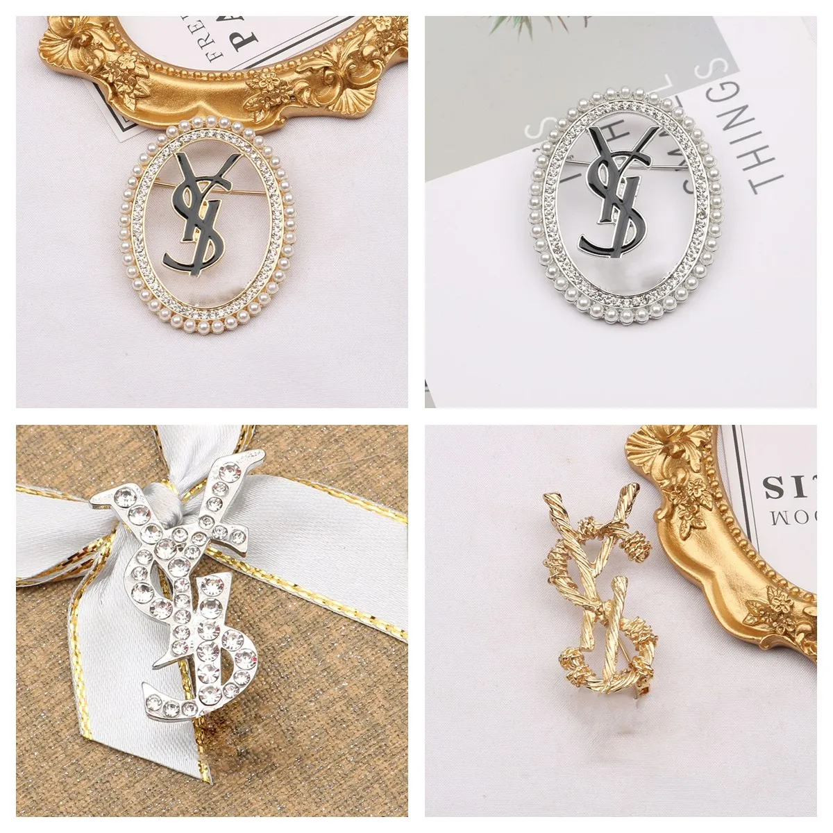 7Style Lüks Marka Tasarımcısı Mektup Pimleri Broşlar Kadınlar Altın Gümüş Crysatl İnci Taklidi Pelerin Toka Broş Takım Pimi Düğün Parti Jewerlry Aksesuarları
