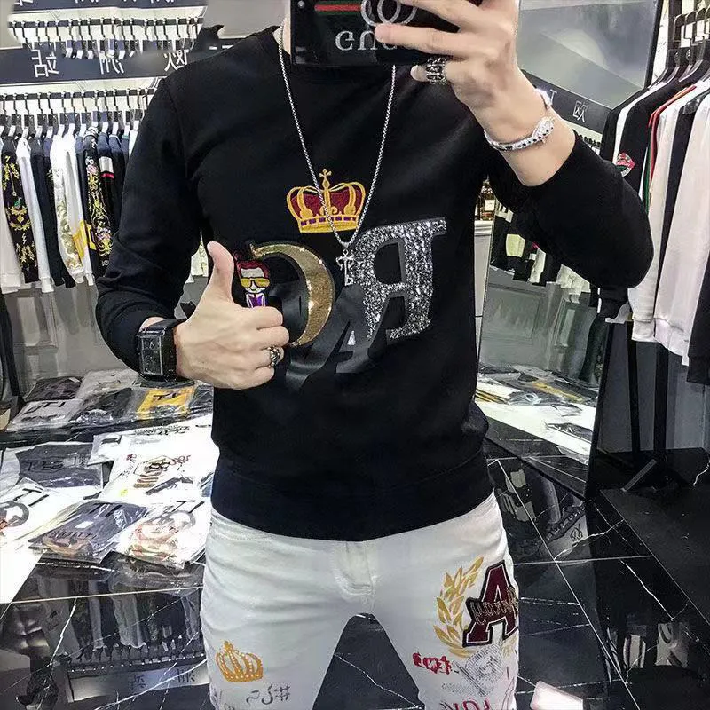 Hip Hop Casual Hoodies Masculino Inverno Moletom Estilo Coroa Streetwear Jovem Tendência Homens Tops Preto Branco Plus Size Pulôver Manga Longa Homem Roupas Oversized 4XL