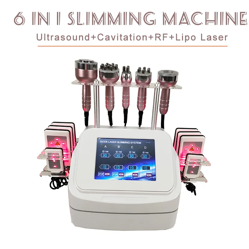 Professionell Ultraljud Kavitation Slimming Maskin Viktminskning Lipo Laser Diode Pads Portable Multifunktionell 6 i 1 Utrustning