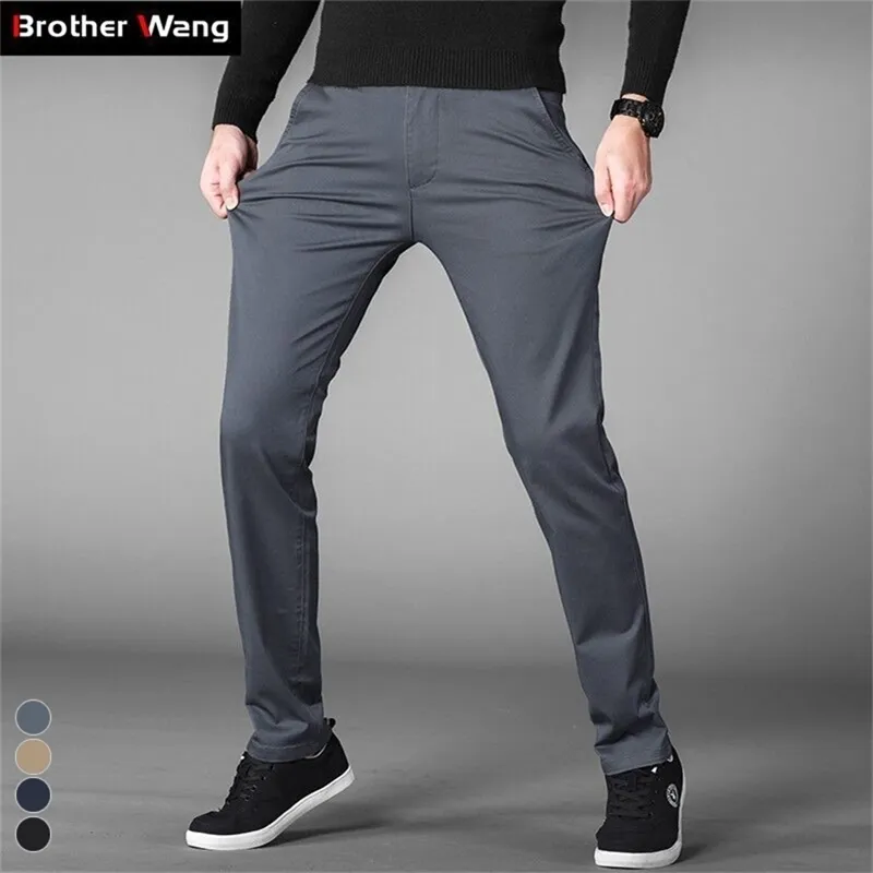 4 Farben Casual Hosen Männer Klassische Stil Business Elastische Baumwolle Slim Fit Hose Männlich Grau Khaki 210709