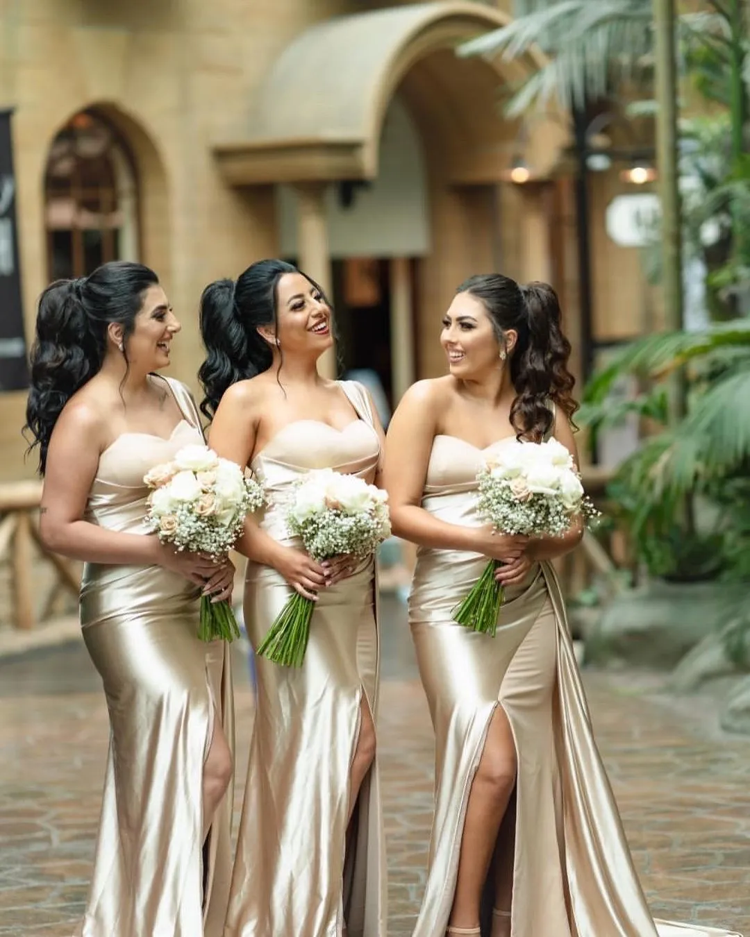 gold satin bridesmaid dresses