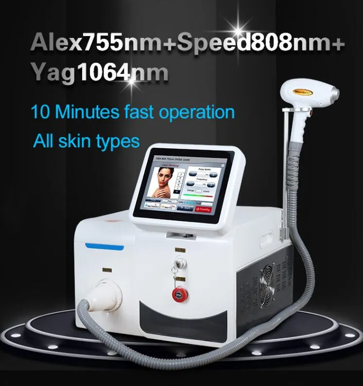 Good Effect tragbares Diodenlaser-Haarentfernungsgerät, dreifache Wellenlängen-Enthaarung, 755–808 nm, 1064 Griffstange, dauerhaft schmerzlos für alle Hautfarben