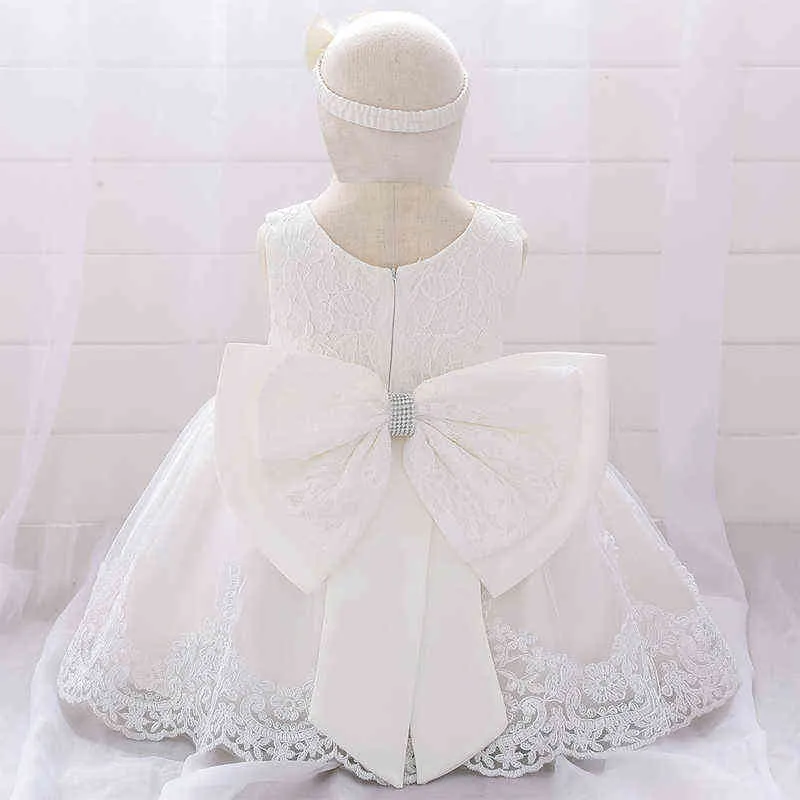 2PCS Baby Girl Big Bow Lace Tulle Christening Princess Toddler Birthday Party Ball Gown Dress Newborn Children Baptism 1 Year G1129