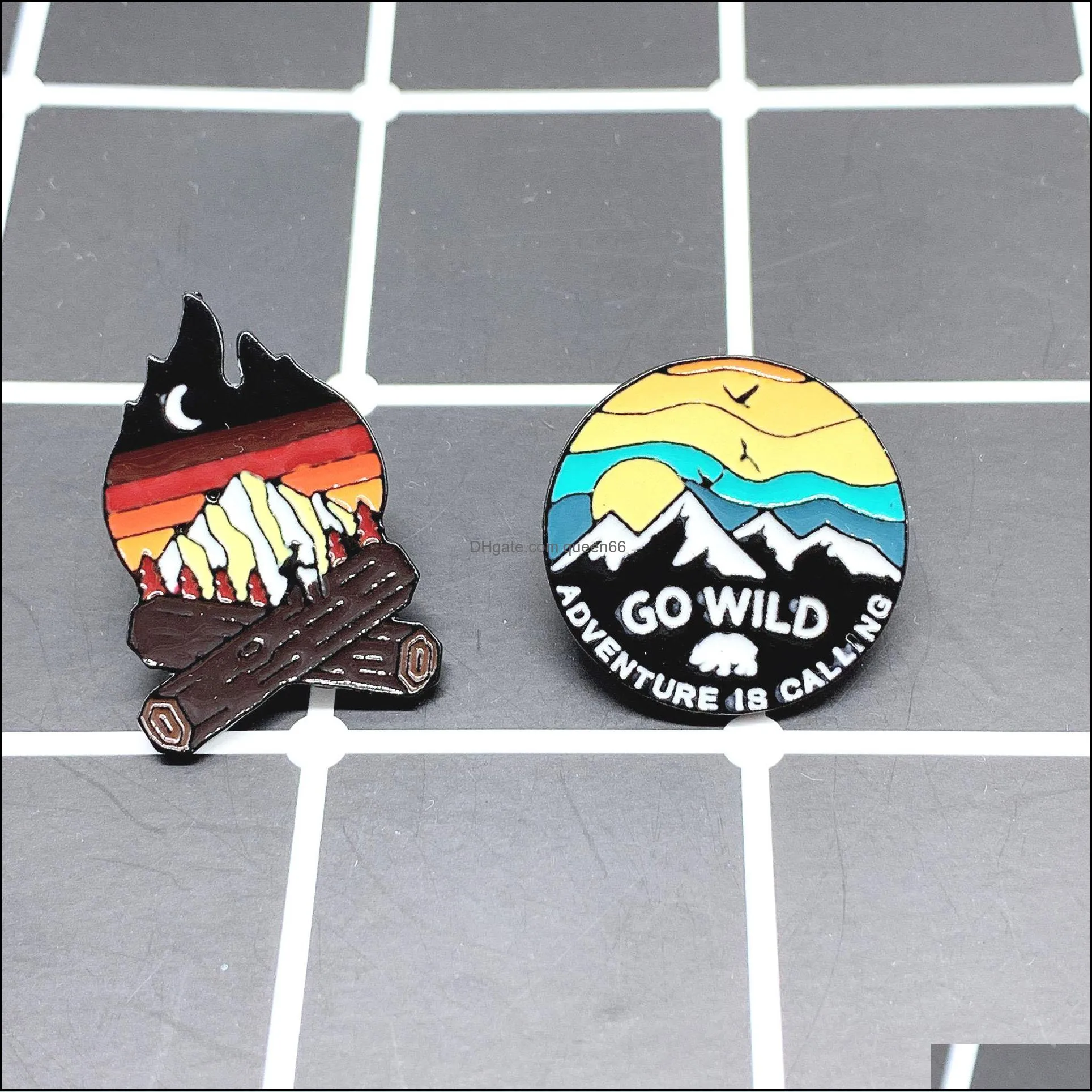 Journey Adventure Cartoon Cute Enamel pins GO WILD! Mountain Brooches Denim Clothes Bag Lapel pin Fashion Jewelry Gift For Friends