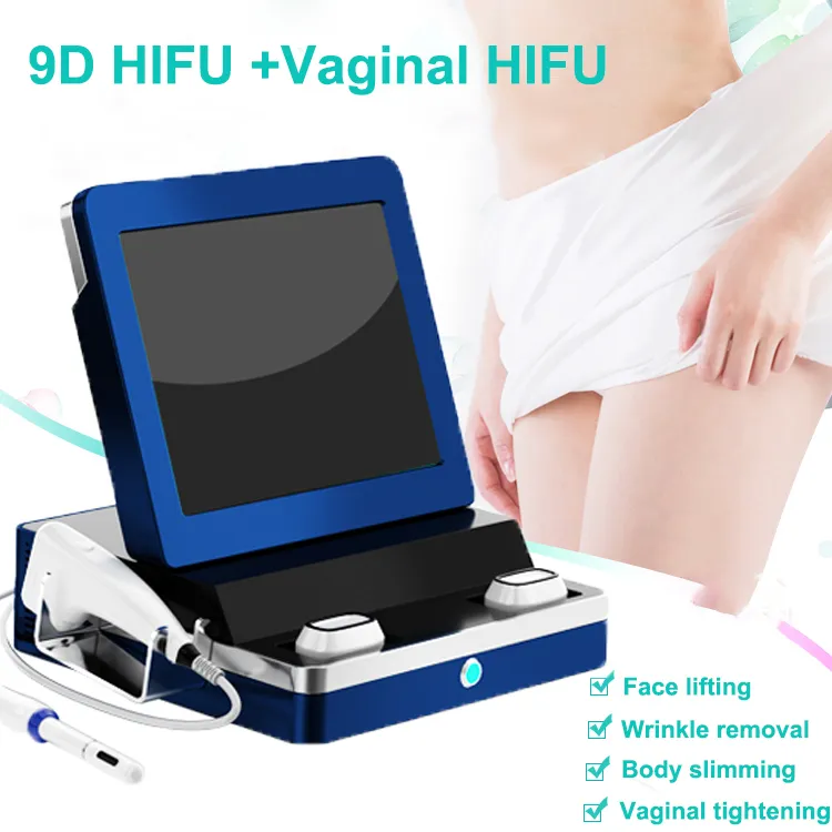 Draagbare hifu-apparaat huidverstrakking machines echografie lichaam beeldhouwen 9d ultrasone vaginale verjonging schoonheid machine 10 cartridges 2 handgrepen