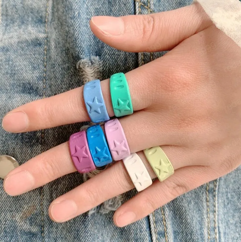 Korean Summer Fashion Colorful Metal Geometric Round Rings Irregular Open Ring for Women Party Wedding Jewelry