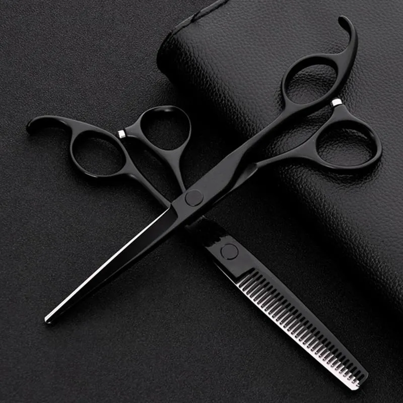 ヘアシザーズプロの日本440鋼6インチブラックセット切削理髪師サロンヘアカット間伐鋏の理髪