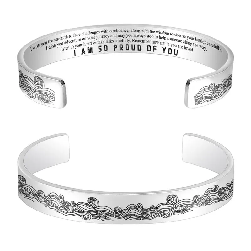 Exquisite I Am So Proud Of You Letter Sea Wave Imprinted Bracelet Ladies Daily Jewelry Gift Bangle