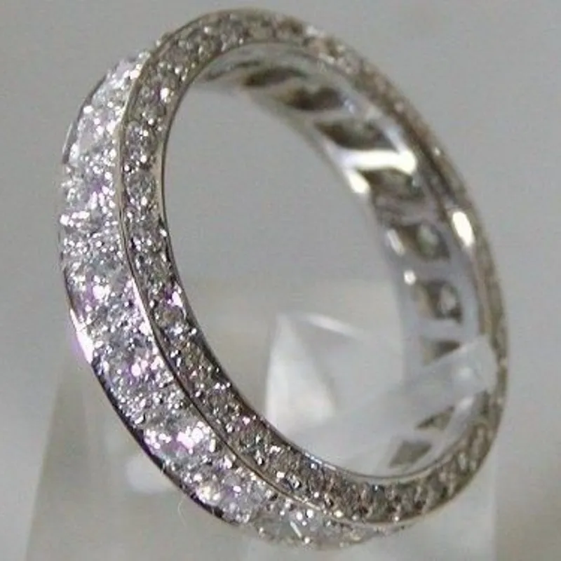 Eternity Promise Band Ring 925 sterling silver 3 Rows Pave Diamond Anillos de bodas para Mujeres Hombres Joyería de piedras preciosas finas