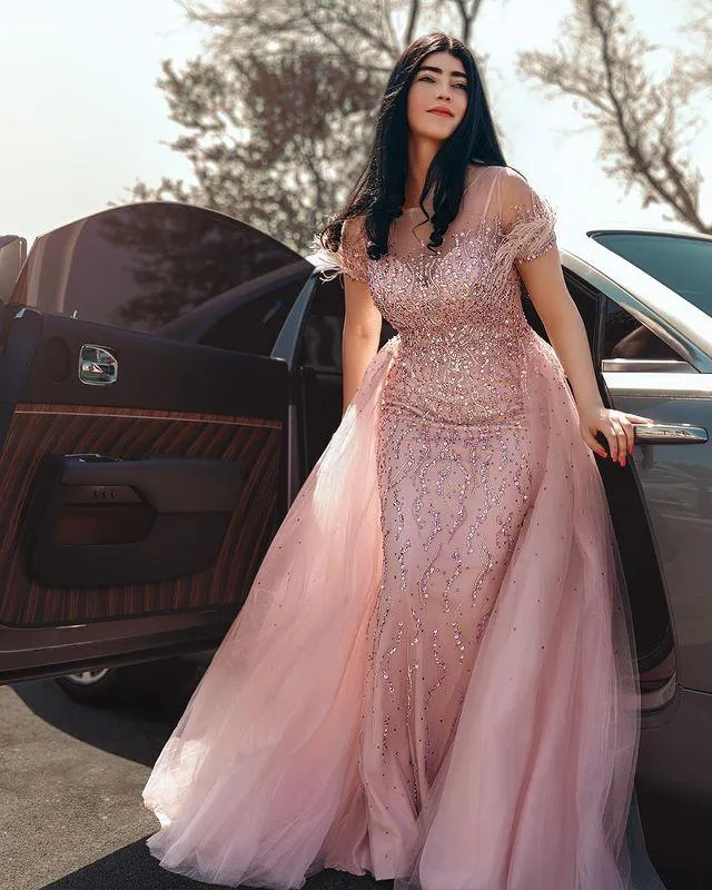 Blush Arabic Aso Ebi Prom Dress with Beaded Sequins - Plus Size for Prom, Evening Formal Party, Second Reception, and Birthday - Style 322