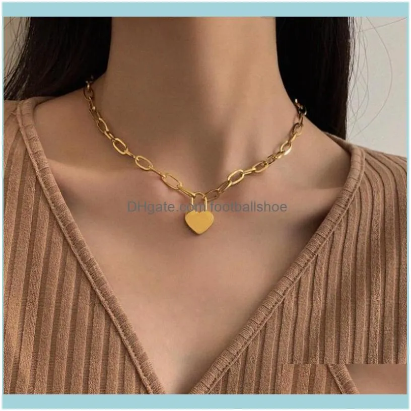 Stainless Steel Vintage Lovers Lock Our Love Charms Thick Chain Choker Necklace For Women Fashion Trend Jewelry SAN416 Chains