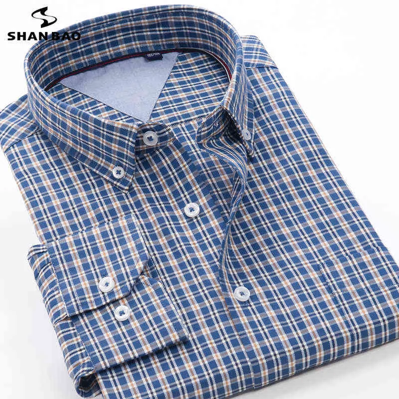 Shan Bao Klasik Marka Bahar Moda Yüksek Kaliteli Ekose Gömlek Iş Rahat Zarif erkek Gevşek Uzun Kollu Gömlek 3XL-10XL G0105