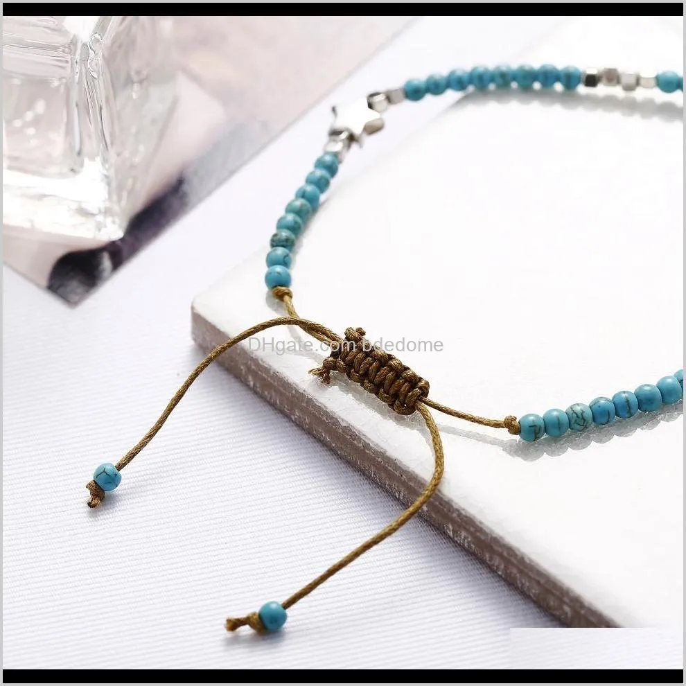 alloy material five pointed star resin blue bead accessory ccb silver plated string rope contacted anklet adjust size