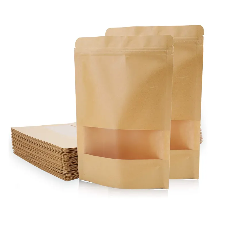 Fique para cima Bolsas de Pacote de Papel Kraft com janela Fosco Biscoito Doy Doy Bolsa De Armazenamento De Zíper LZ0492