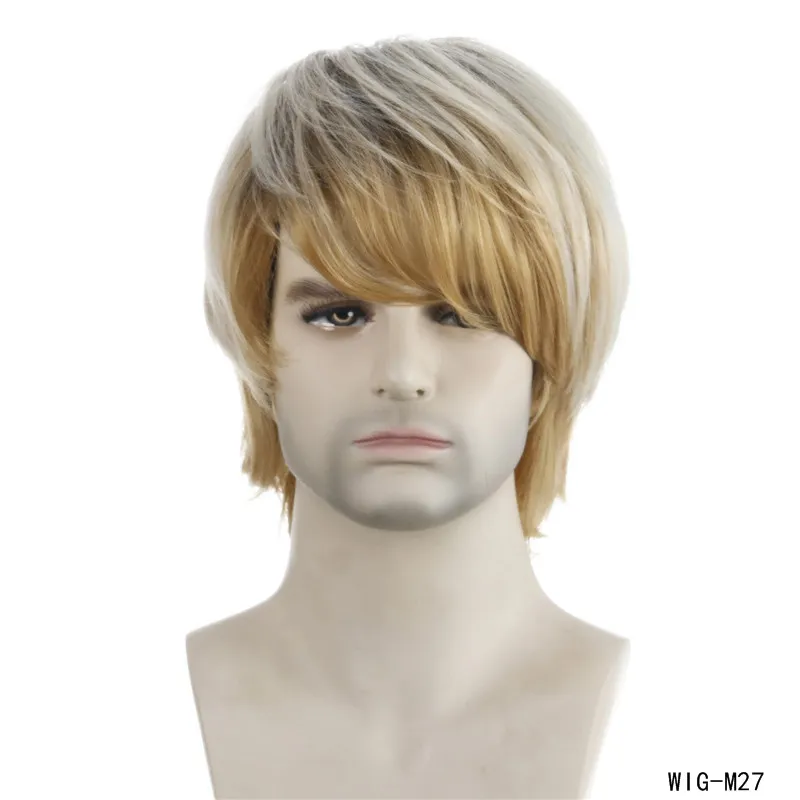 11 дюймов мужской синтетический парик светло-белокуры Perruques de Cheveux Hughtians симуляции человеческих волос парики парики WIG-M27