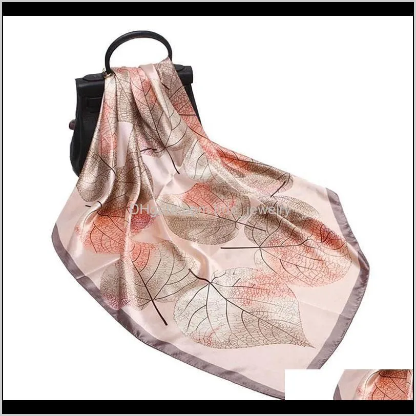 leaf print silk square scarf turban simulation silk scarf ladies fashion leaf print satin turban