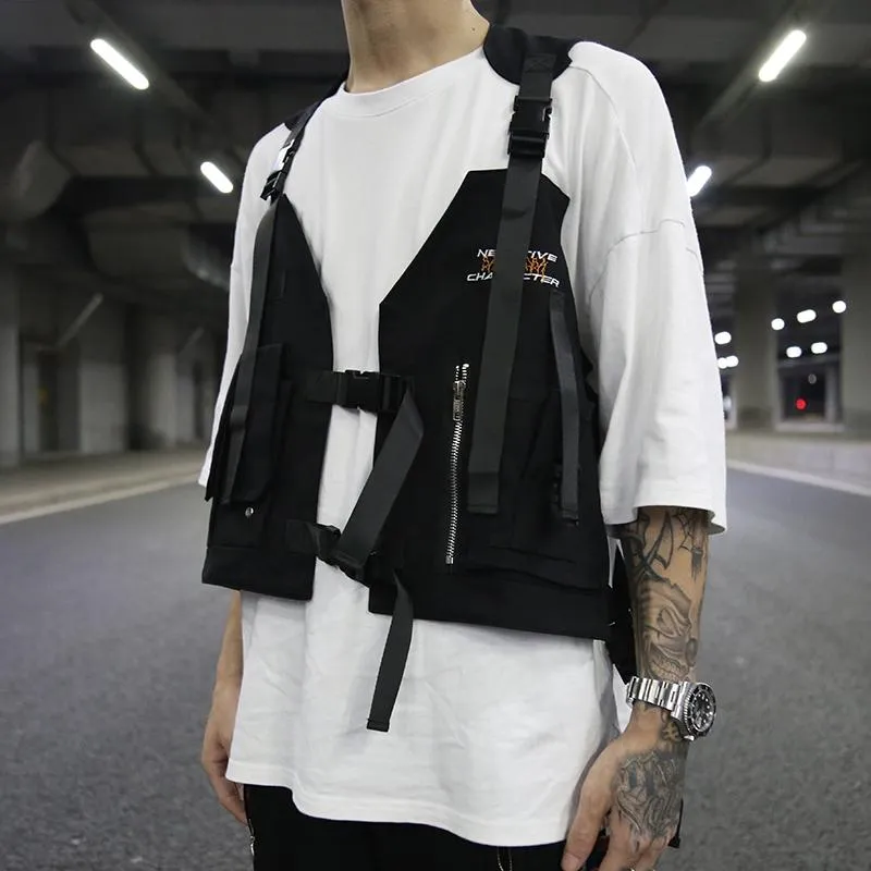 남성 멀티 포켓 전술 Techwear 조끼 블랙 다기능 조끼 여성 하라주쿠 민소매 자켓 Chaleco Tactico Militar Men's Vests