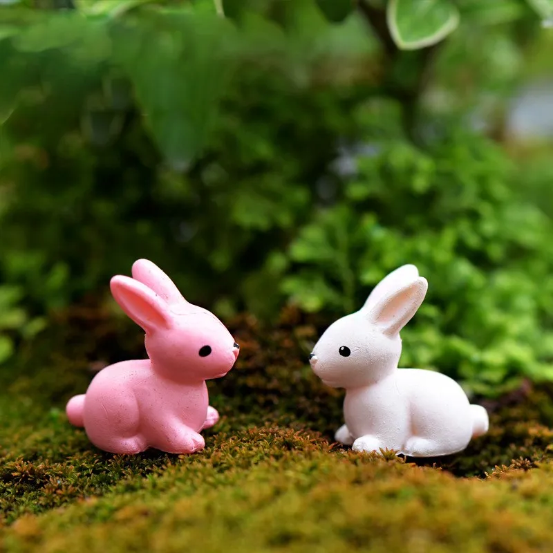 Mini Cute Bunny Pink White Rabbit Tuzki Easter Miniature Fairy Garden Accessories Bonsai Figurines Moss Bottle Micro Landscape Ornaments DIY DH4075