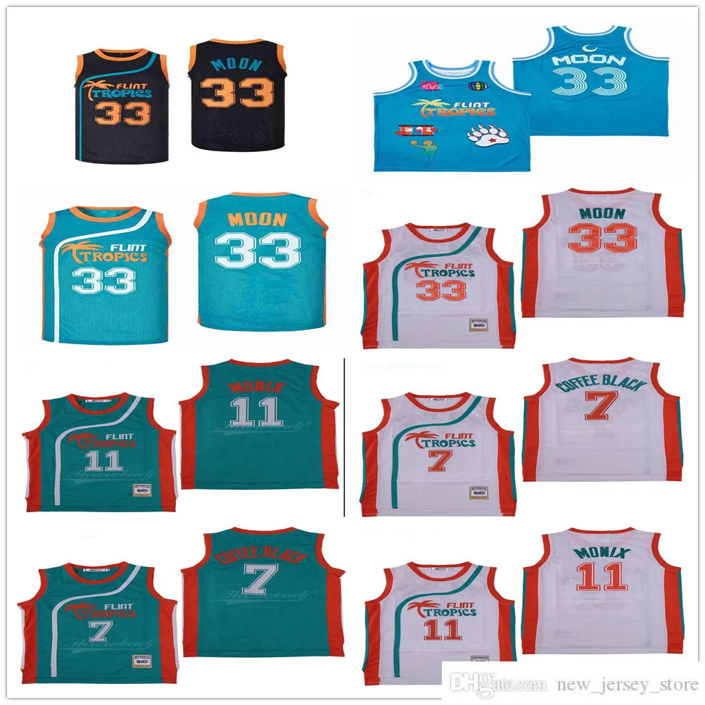 NCAA Stitched Movie Basketball Jerseys Flint Tropics Semi Pro 11 Monix 33 moon 7 coffee black Jersey Mens Shirt Uniform Top/Good Quality