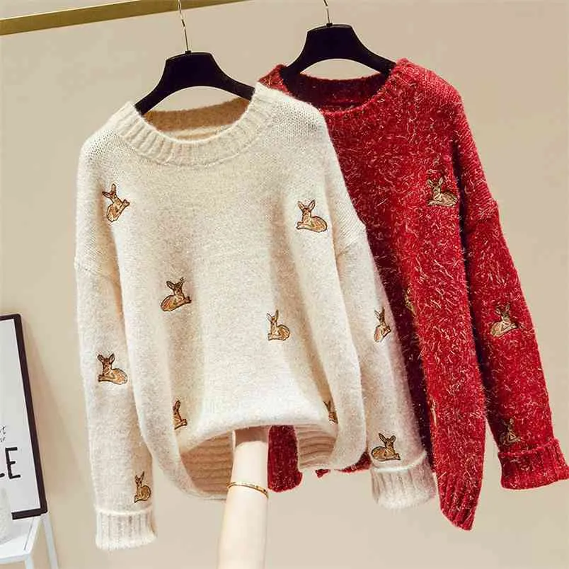 Modèle animal hiver cachemire pull de Noël femmes coréen lâche décontracté manches longues épais chaud pulls tricotés pull hauts 210514