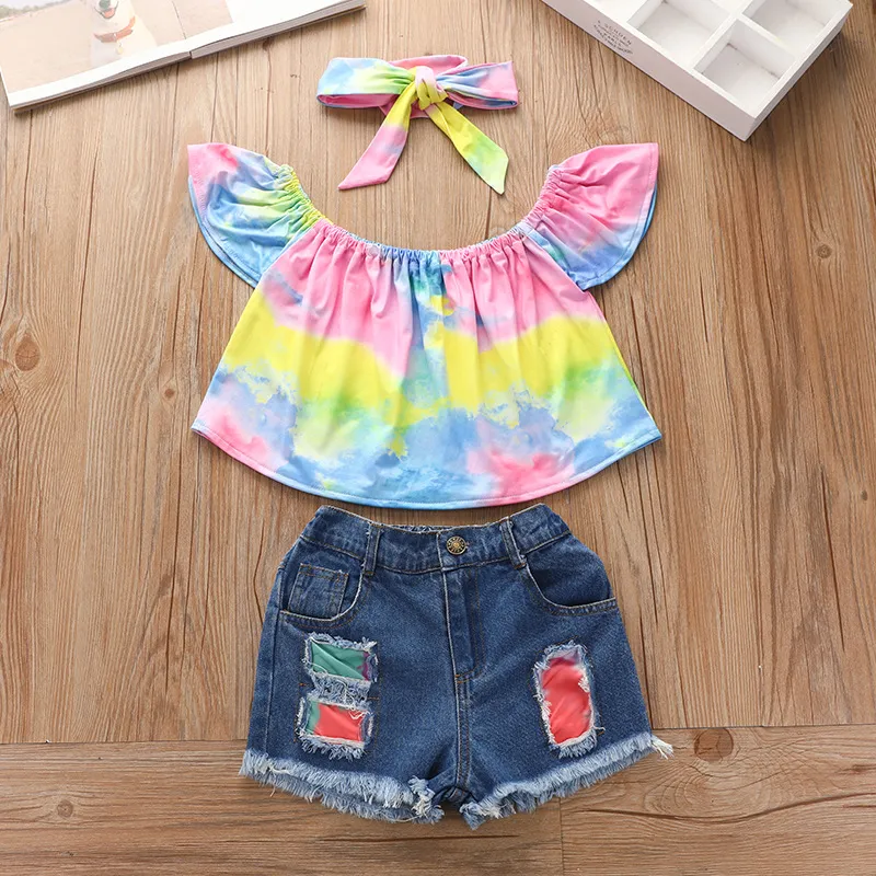 2pcs Baby Girl Pink Plaid Off Shoulder 3/4 Sleeve Top and Solid Shorts Set
