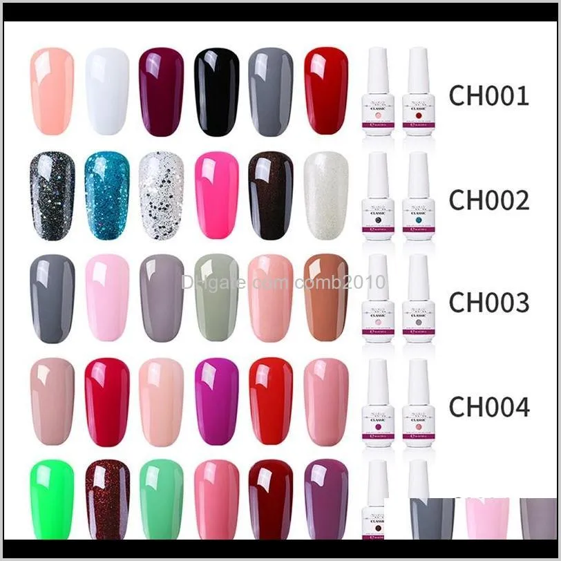 graear nail polish set 10 sets different colors 6pcs/set solid color 8ml uv nail gel polish top coat base coat