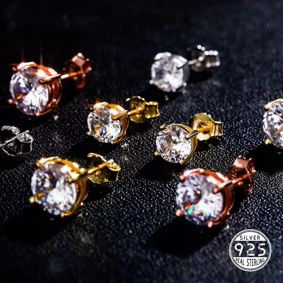 Mens hip hop stud örhängen smycken s925 sterling silver mode runt simulerad diamant örhänge för män