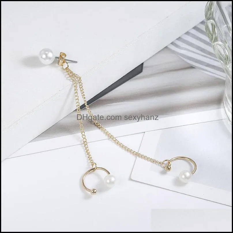 Fashion Korean Gold Color Long Tassel Chain Pearl Earrings for Women Ear Clip Single Earring Ear Bone Clip Jewelry
