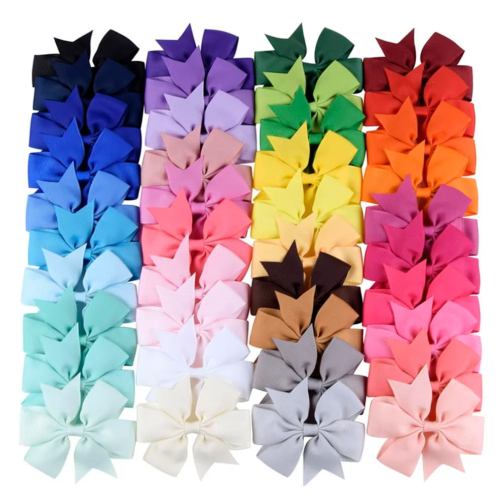 INS new 40 colors 3.3 Inches Kids Baby girls solid bow hairclip cute colorful ribbon hair clip baby Hair accessories