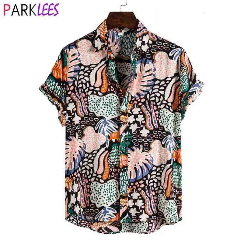 Fashion Dot Mens Praia Hawaiiana Camisas Verão Manga Curta Floral Impressão Tropical Aloha Camisetas Vestuário de férias 210708