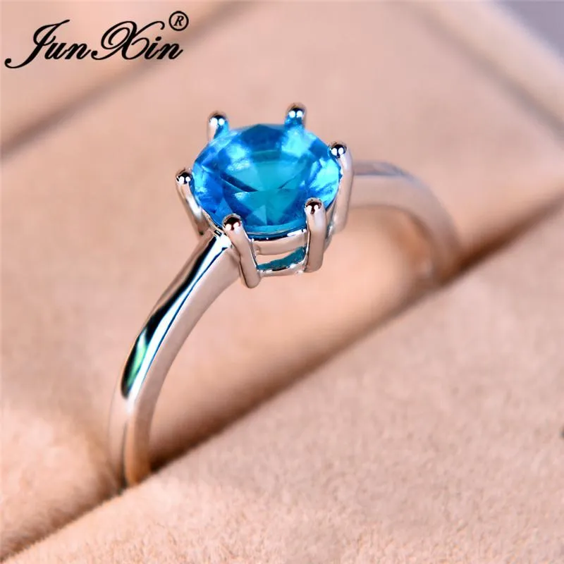 Wedding Rings JUNXIN Multicolor Stone Rainbow Fire Birthstone For Women 925 Sterling Silver Filled Purple Blue Zircon Thin Ring261C