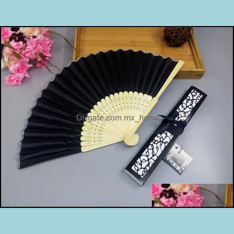 Free shipping 50pcs lot wedding favors bridal shower souvenir personalized silk hand fans with laser cut boxes