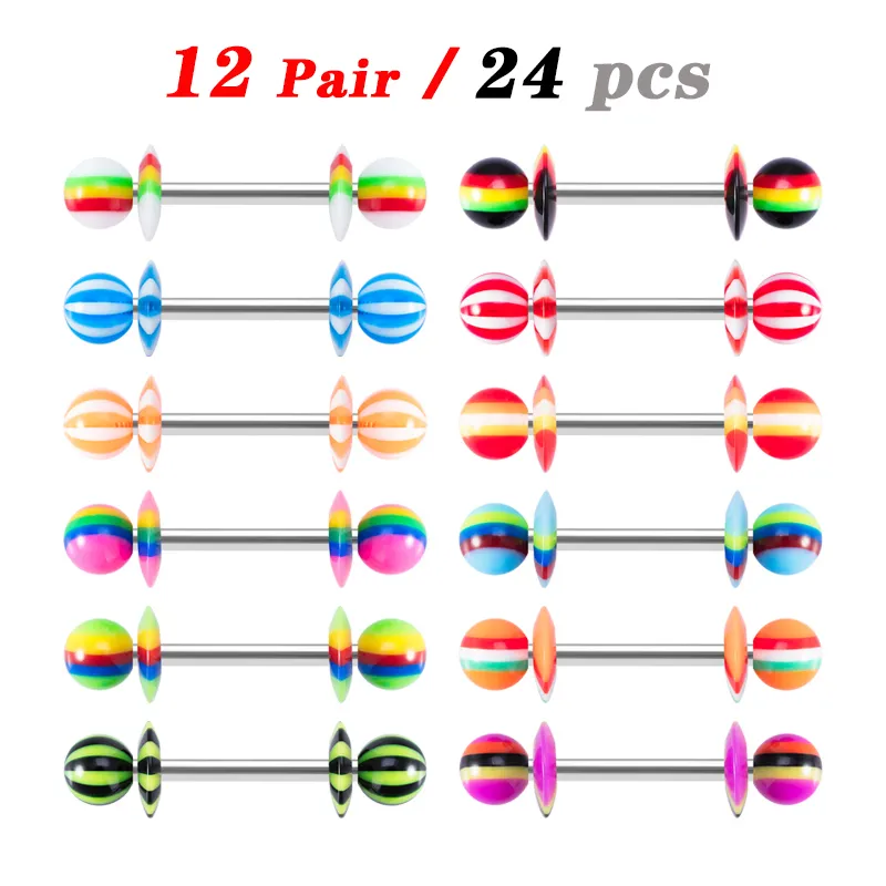 24 stücke Bunte Zunge Barbell Piercing Acryl Bolzen Nippel Ring Ohr Knorpel Tragus Bar Edelstahl Frauen Körper Schmuck 14g