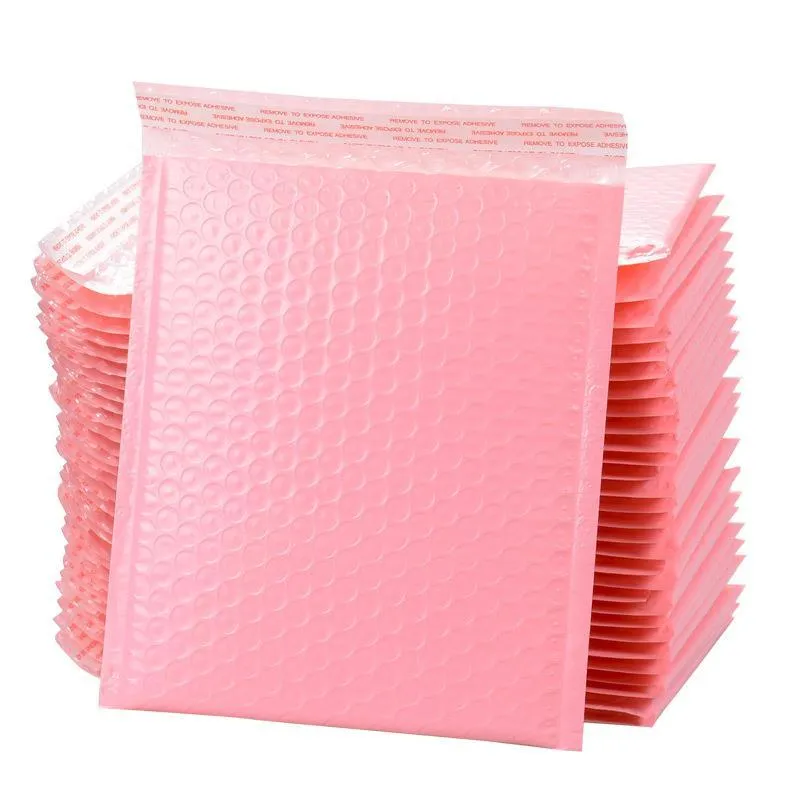 Embalagem de presente 10/20/50 unidades Sacos de filme de selo rosa a granel para embalagens de correspondência de bolhas Auto-envelope forrado Polymailer Saco acolchoado