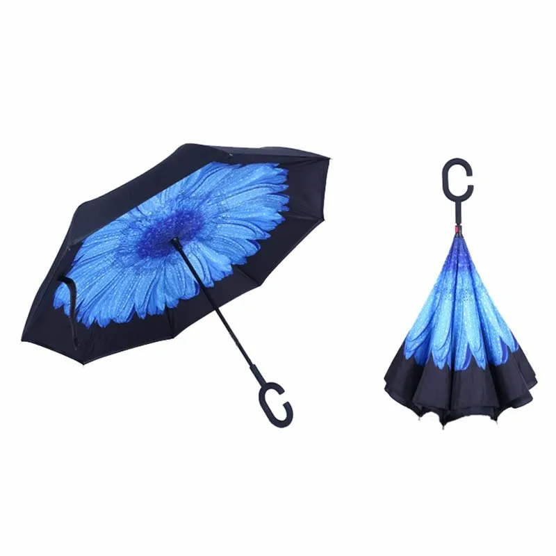Reverse Folding UV Protection Umbrella Kid Adult Double Layer Inverted Flower Parasol Windproof Rain Car Umbrellas For Women Men9