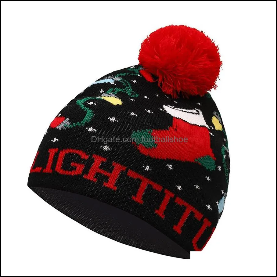 Christmas Knitting Hat Pom Pom Winter Outdoor Keep Warm Windproof Coldproof Xmas Snowflake Elk Snowman Knitted Beanie Party Cap