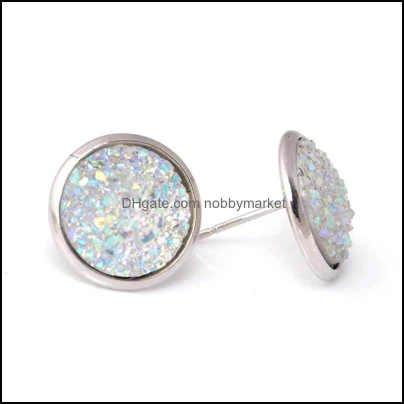 High quality Resin Druzy stud Earrings For Women simple shining tone Hypoallergenic Earrings Female Fashion Jewelry Gift