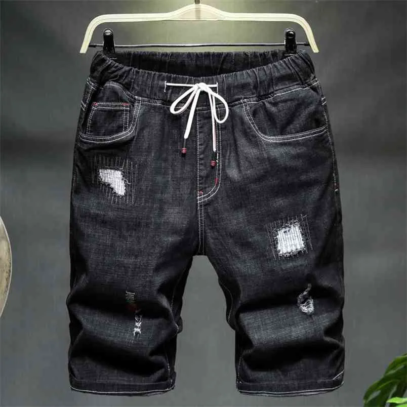 Plus Size 6XL 7XL 9XL 10XL Men's Ripped Loose Denim Shorts Summer Black Blue Drawstring Short Jeans Male Brand Clothes 210629