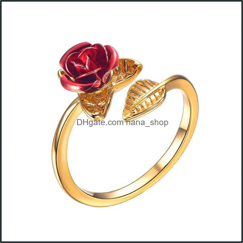 Fashion rose female fashion creative opening adjustable index finger ring copper plated 18K gold jewelry