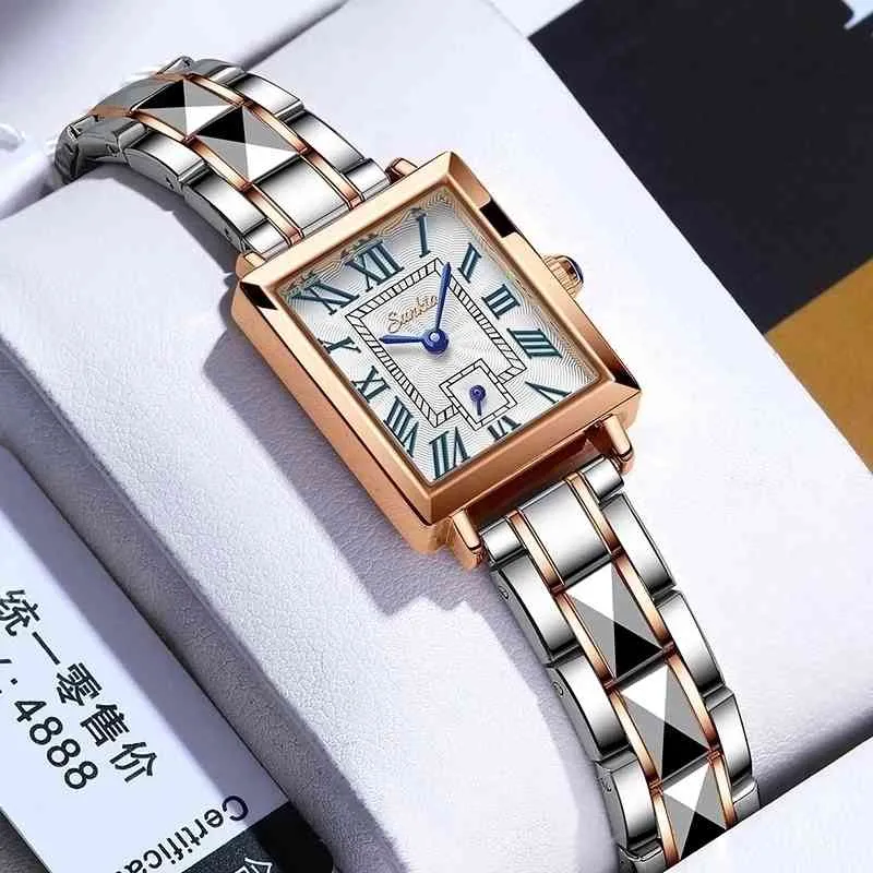Sunkta Luksusowa Marka Lady Zegarki Kobiet Kwadratowy Zegarek Moda Eleganckie Kobiety Kwarcowy Wrist Watch Relogio Feminino Montre Femme 210517